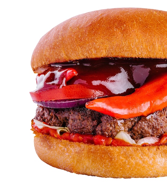 Tasty and appetizing hamburger with red pepper isolated