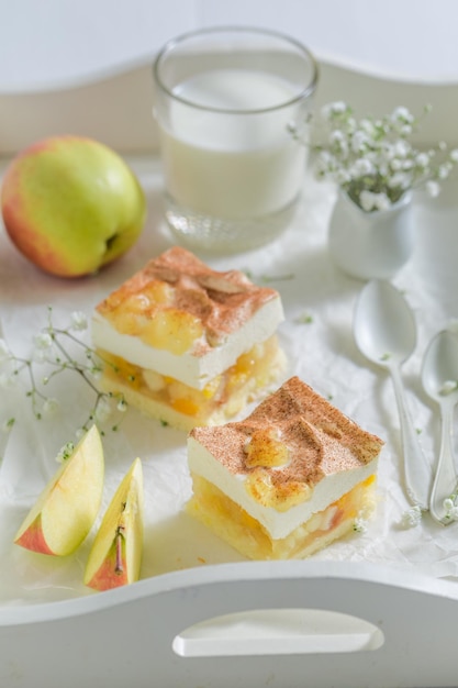 Tasty apple pie with cinnamon and fresh fruits