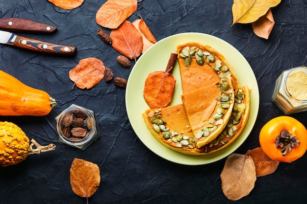 Tasty autumn pumpkin pie.