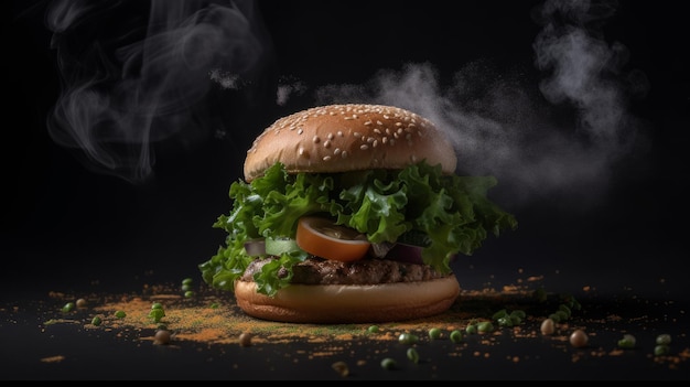 Tasty beef burger Illustration AI Generative