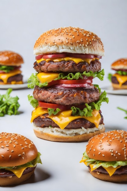 tasty beef burger with cheese and tomato