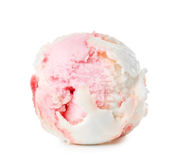 Tasty berry icecream ball on white background