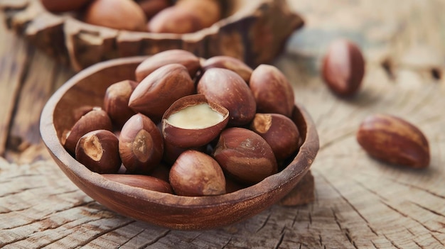 Tasty brasil nuts on wooden background