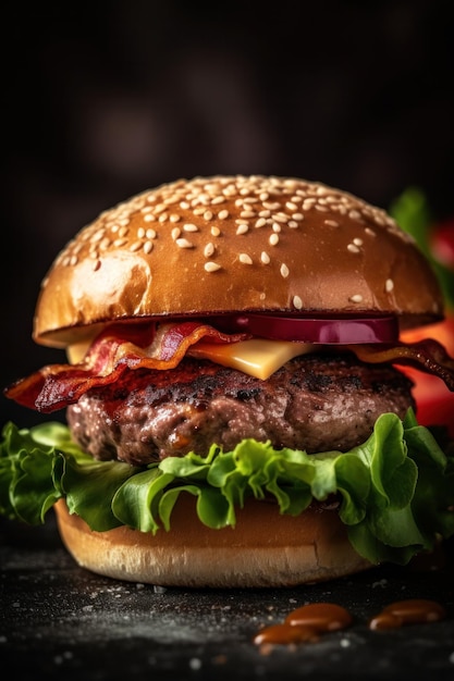 Tasty burger closeup Illustration AI GenerativexA