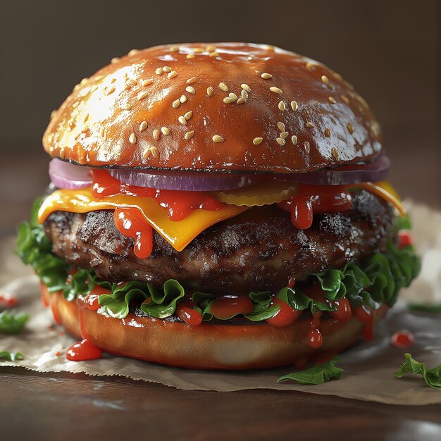 Tasty burger Fresh hamburger fast food with beef and cheese on wooden background