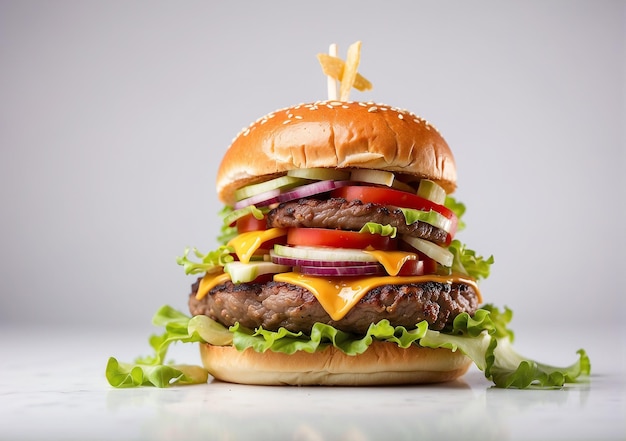 Tasty burger isolated on white background fresh hamburger fastfood with beef and cheese