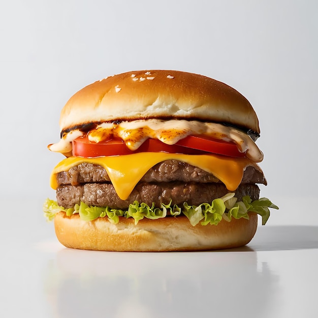 Tasty burger isolated on white background Fresh hamburger fastfood with beef and cheese