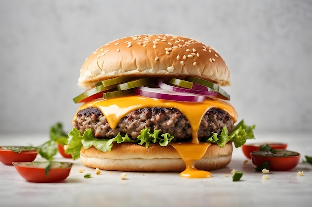 Tasty burger isolated on white background fresh hamburger fastfood with beef and cheese