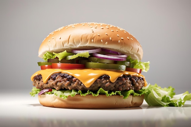 Tasty burger isolated on white background fresh hamburger fastfood with beef and cheese