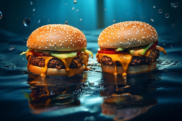 Tasty burgers in sea water