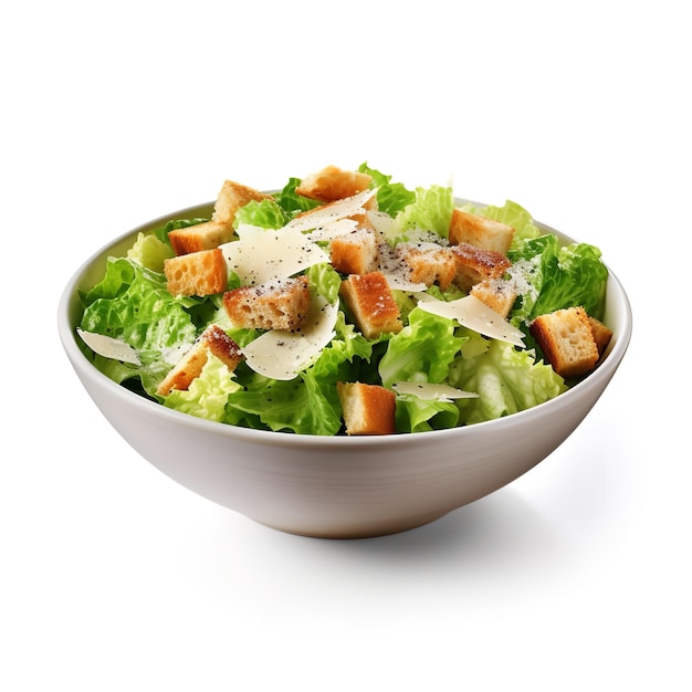 Tasty Caesar Salad isolated on White background