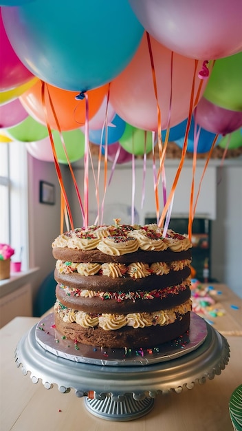 Tasty cake and balloons arrangement