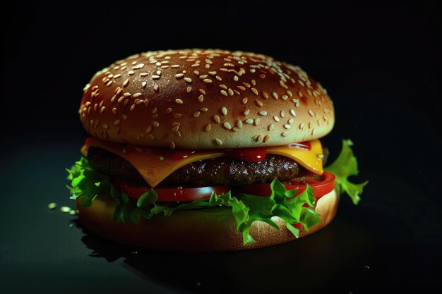 Tasty Cheeseburger on Black Background An Advertising Delight