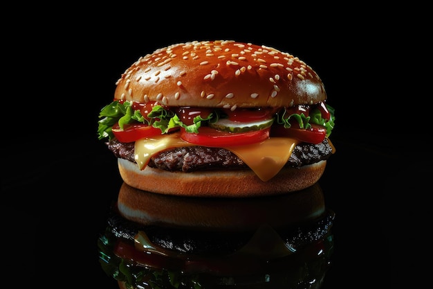 Tasty Cheeseburger on Black Background An Advertising Delight