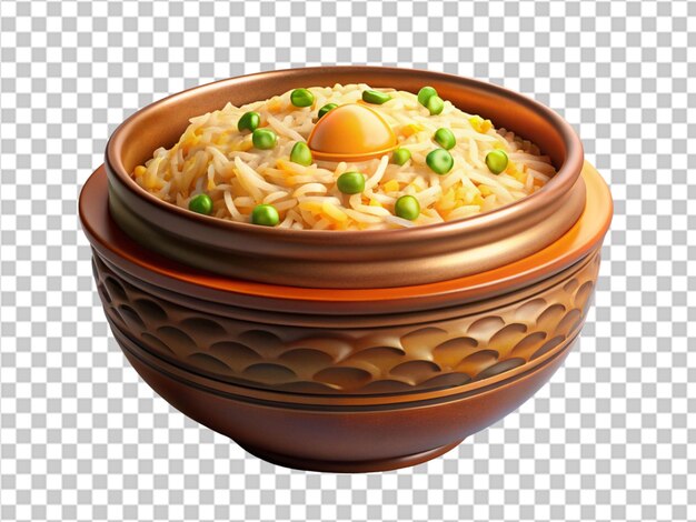 Photo tasty chicken biryani in golden bowl on transparent background