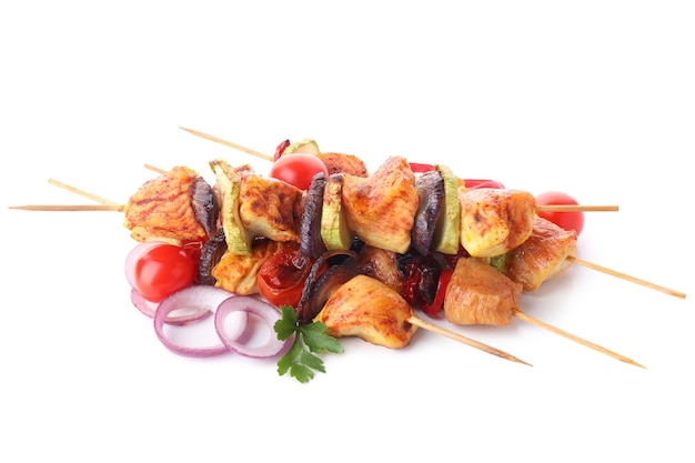 Tasty chicken shashlik isolated on white background