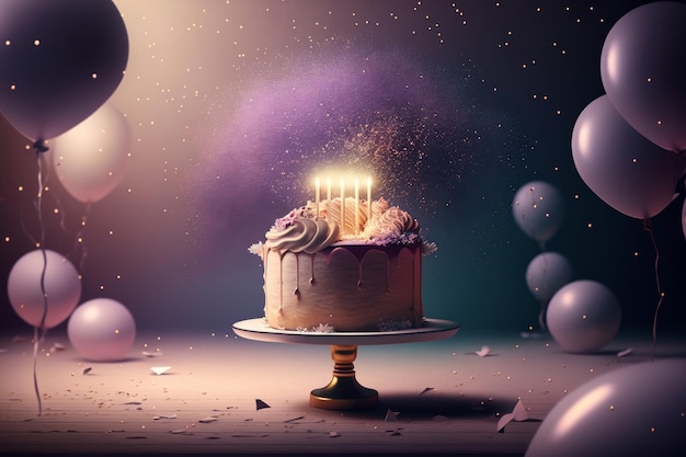 Tasty Children's birthday cake Illustration AI Generative