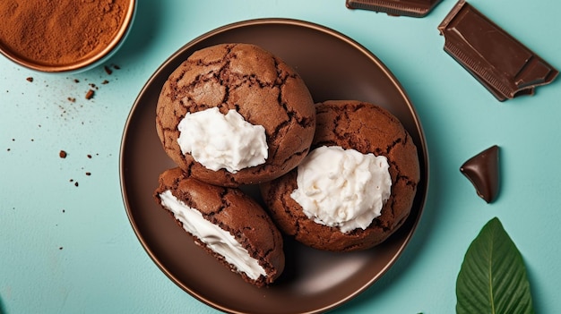 Tasty chocolate cookies with cream