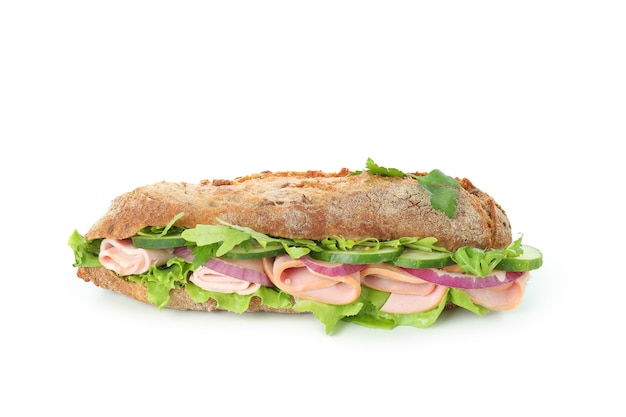 Tasty ciabatta sandwich isolated on white background