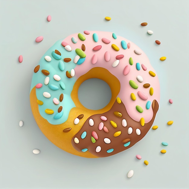 Tasty colorful doughnut with sprinkles on pastel background Created with Generative AI technology