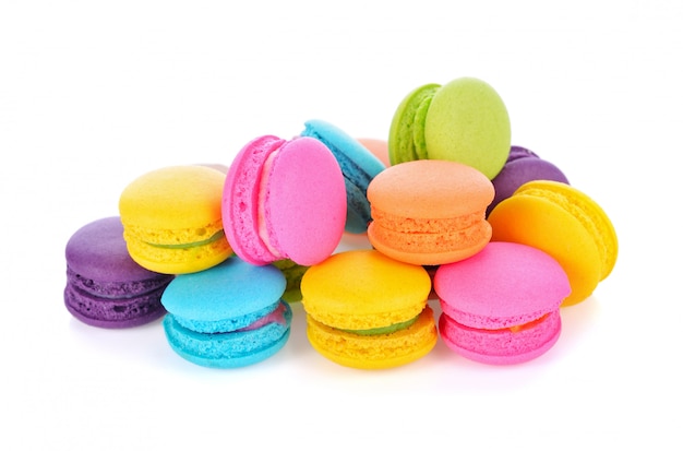 Tasty colorful macaroon on a white background