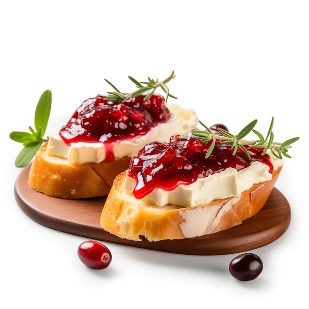 Tasty Cranberry Crostini isolated on white background