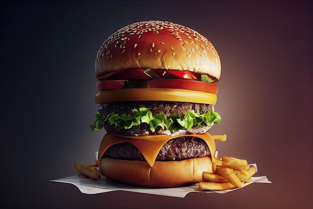 Tasty delicious burger generative ai illustration