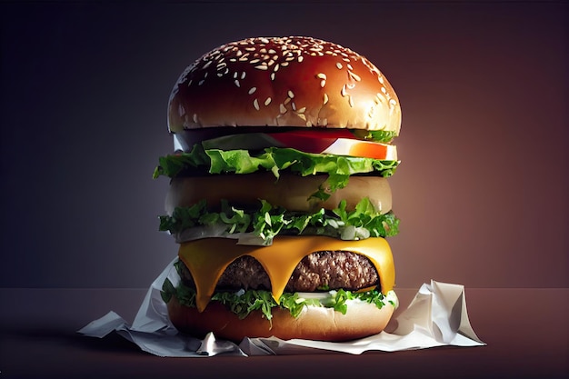 Tasty delicious burger generative ai illustration