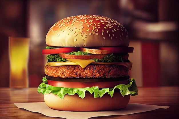 Tasty delicious burger generative ai illustration