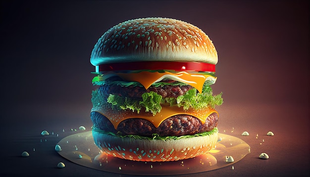 Tasty delicious burger generative ai illustration