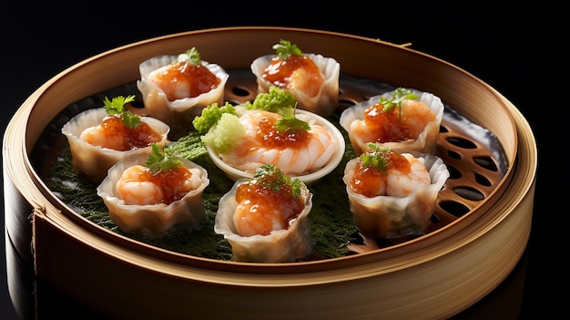 Tasty Dim Sum and Oysters Dish