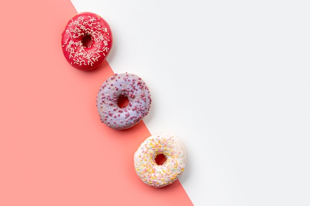 Tasty donuts on pink mockup template for bakery