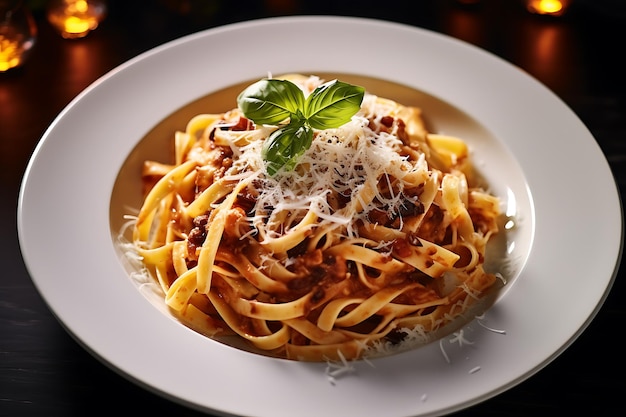 Tasty fettuccine pasta dish topped with grated cheese