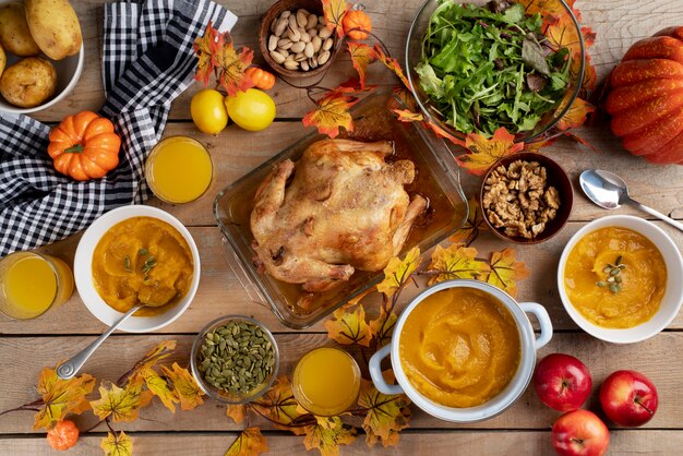 Photo tasty food on table arrangement