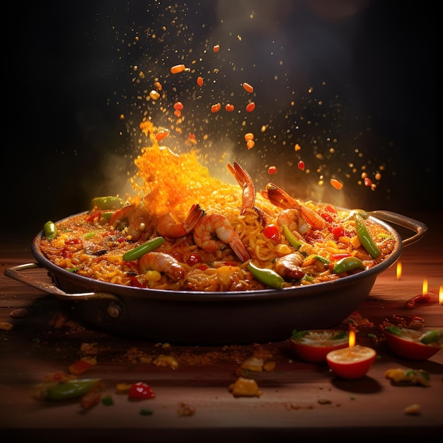 Tasty fresh juicy paella explode