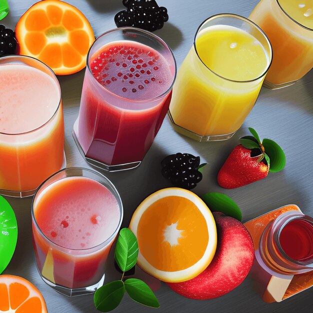 Tasty fruits and juice with vitamins Healthy drink generative ai