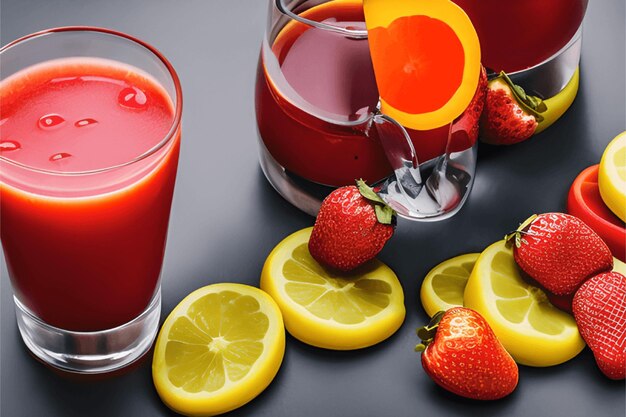 Tasty fruits and juice with vitamins Healthy drink generative ai