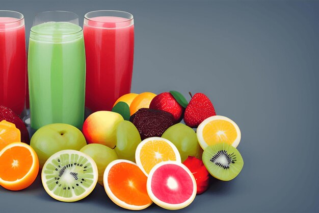 Tasty fruits and juice with vitamins Healthy drink generative ai