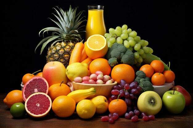 Tasty fruits and juice with vitamins healthy drink