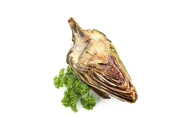 Tasty grilled artichoke isolated on white background