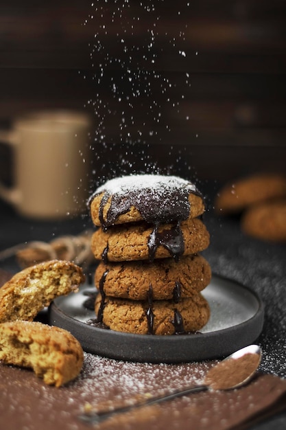 tasty homemade cookies in wooden box