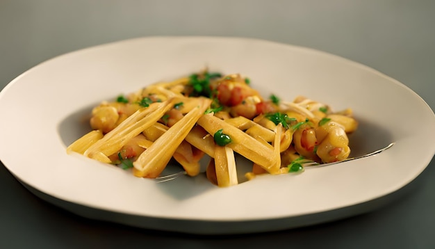 Tasty italian pasta classic spaghetti noodles with herb basil sauce on plate