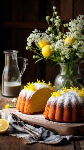 Photo a tasty lemon cake gugelhupf