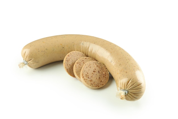 Tasty liverwurst sausage isolated on white background