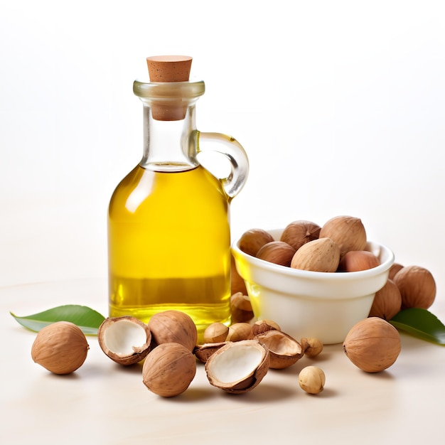 Tasty Macadamia Nut Oil isolated on white background