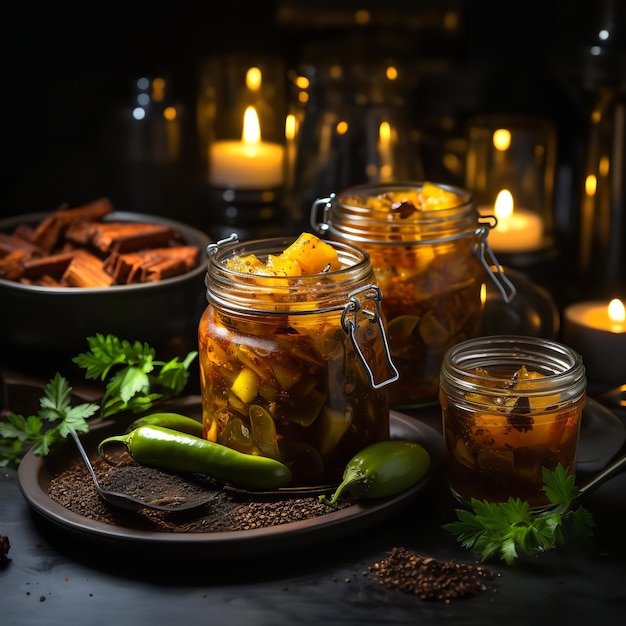 Tasty Mango pickle isolated on black background