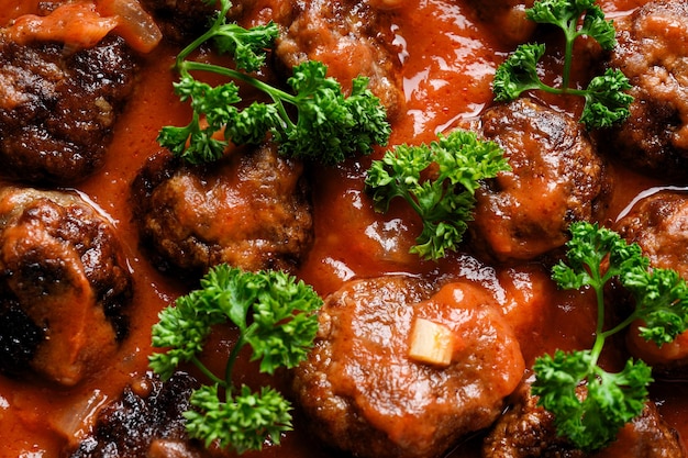 Tasty meat food and homemade food concept meatballs