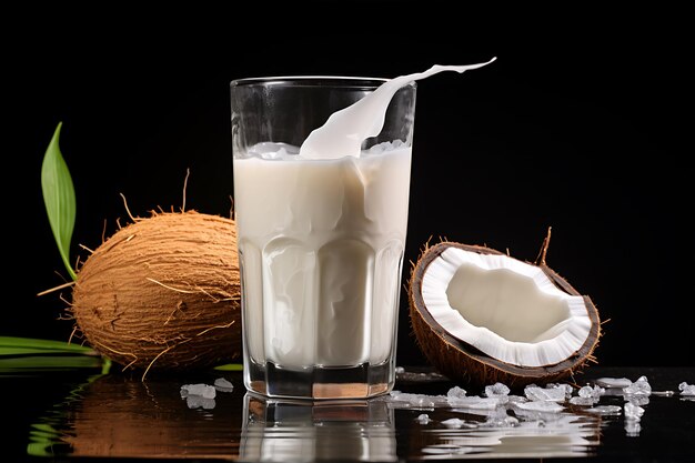 Tasty Milk and Coconut Pieces in Glass