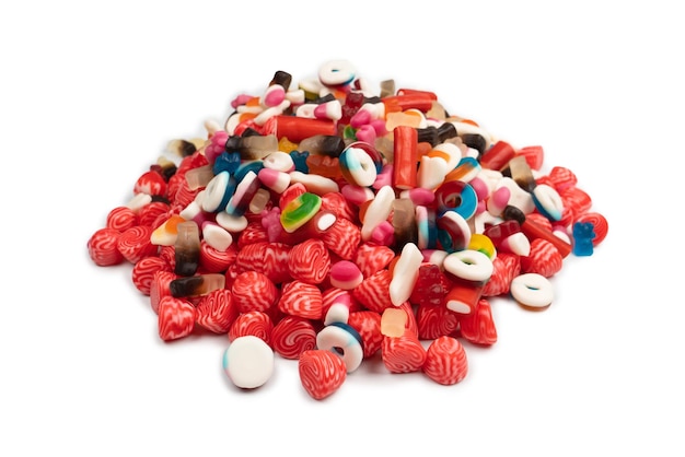 Tasty mix of jelly colorful candies isolated on a white background