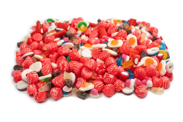 Tasty mix of jelly colorful candies isolated on a white background